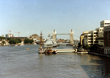 The Tower Bridge (completed in 1894) and the Thames River