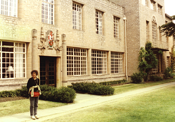 Judy in front of St. Anne's College of Oxford University. She studied here many years ago.