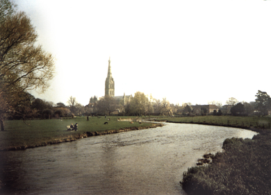 The Salisbury Cathedral as seen from the town path.  Salisbury founded in 1220.