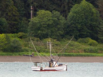 Troller anchored up in front of Totem Pole at Auke Rec Area