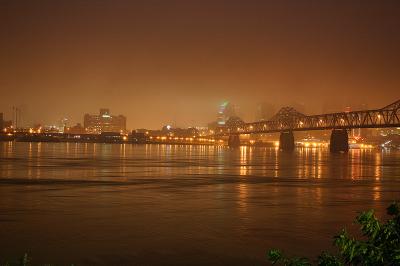 Louisville in the fog/rain.
