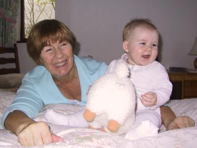 Grandma Judith and Emilie with Sheep