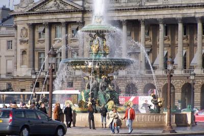 Fountain at the Place de la Concorde, translated to place of harmony, oddly named as many beheadings occured here