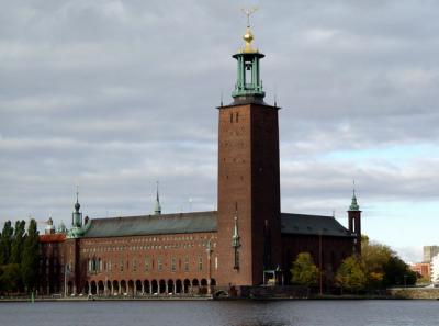 Stockholm Stadshuset as seen from Evert Taubes Terrass, Riddarholmen island