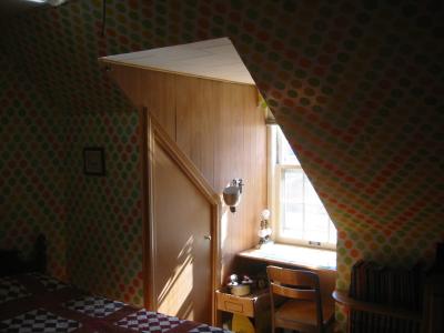 Upstairs Bedroom With Poka Dotted Wallpaper!