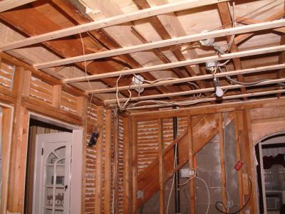 Kitchen ceiling area and new second floor sub floor.
