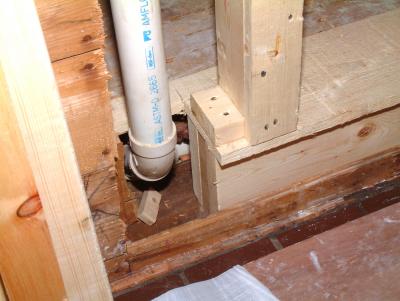 Waste pipe for second floor bathroom, tub & sink, as it dissapears into kitchen floor to basement.