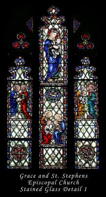 Grace and St Stephens Episcopal Church
Stained Glass Detail 1
I was invited by Rev Theron Walker to take photographs inside the sanctuary of this church, which was built in 1898.  It is so beautiful, breath taking even...  There is no way my images can truly convey the overwhelming beauty of this magnificent structure!