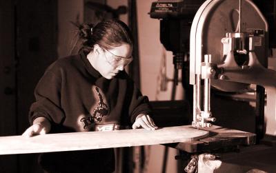 Alexis Mountain Board Sports
Alexis is the 16 year old daughter of our friends Paul and Heather. She had a design project to do for school, and I helped her with the woodworking part of it.  Her dad used to work at Mountain Board Sports, and she is making her own board.  Incidentally, my wife grew up with Jason, the inventor and owner of MBS.  My wife skateboarded with him all the time when they were kids, and she said he was the crazy kid in the neighborhood.  He was on the Ripley's Believe It or Not show recently, jumping a mountain board over a pit of alligators.  I talked to him about it a couple weeks ago at the Raven's Nest Coffe Shop...  it was just another day for him... no big deal!