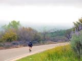 Lone cyclist in sierra foothills