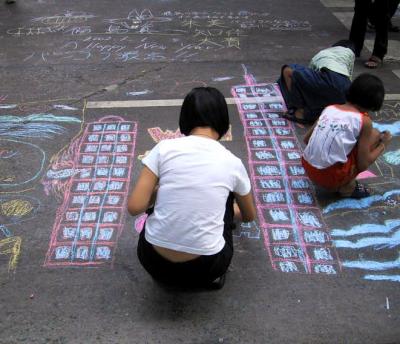 Girl draws the World Trade Center