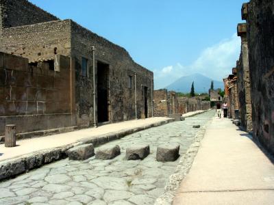 Street, view of Vesuvius, with stepping stones