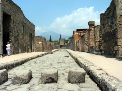 Street, view of Vesuvius, with stepping stones