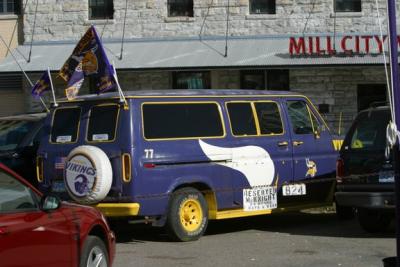 Here is an older viking football tailgating van