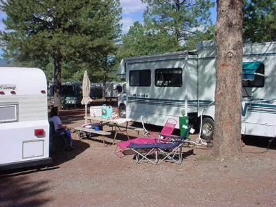 Tag-A-Long trailer <br> and neighbors at <br> KOA campground