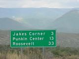 Jakes Corner 3 miles<br>Punkin Center 13 miles<br>Roosevelt lake 33 miles