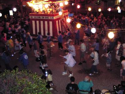 Obon dancers circle in unison
