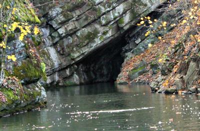 View of cave from boat on pond 1