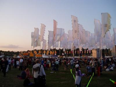 Flags at sunset