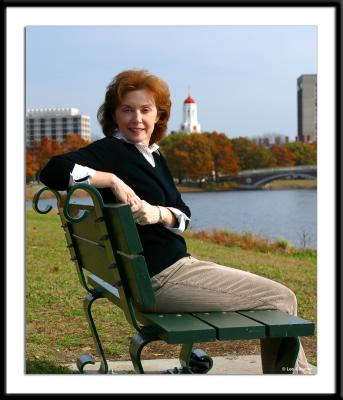 Charlotte along the banks of the Charles River in Cambridge.