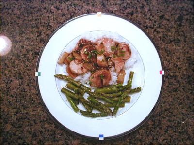 Spicy Asian scallops, jasmine rice & sesame asparagus