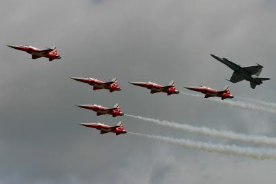 McDonnell Douglas F/A-18C Hornet flyby with Patrouille Suisse