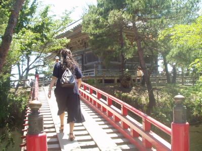 over a red bridge