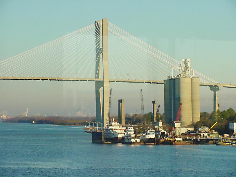 Savannah River bridge through a winter window 1259