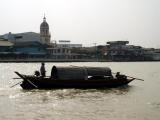 Traditional boat on the river in front of Santa Cruz Church, Bangkok