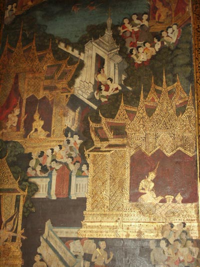 Detail of wall fresco, Temple of Reclining Buddha, Wat Pho