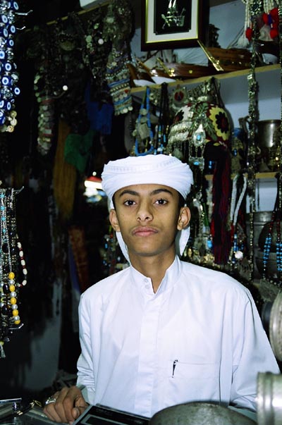 Yemeni shopkeeper, Souq al Arsah, Sharjah, UAE