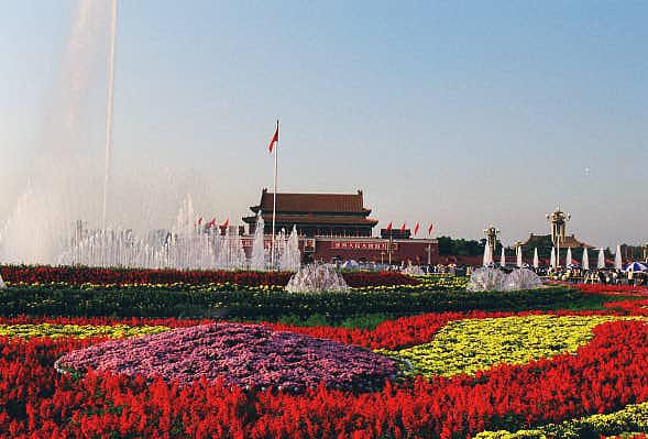 Colorful flower display on Tiananmen Square