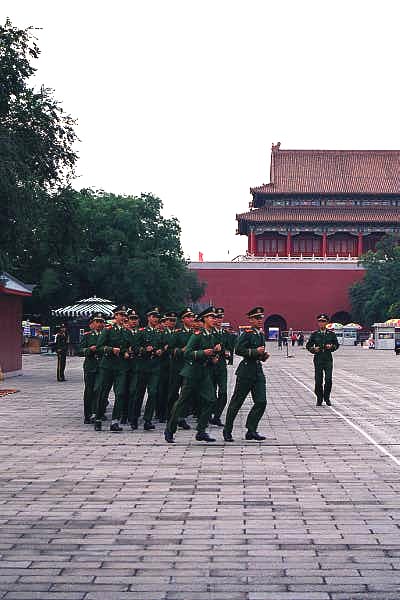 Chinese police jogging in formation, Forbidden City