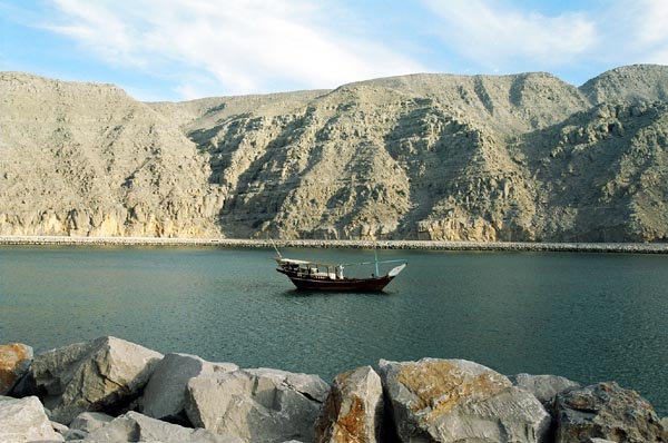 Dhow in the cove at Qida, Oman