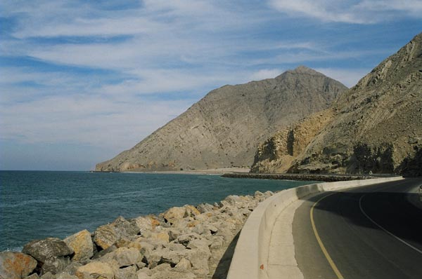 Driving along the Persian Gulf coast, Musandam Peninsula, Oman