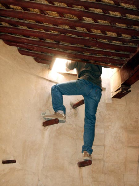 Climbing the tower, Nakhal Fort
