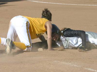 Brooke Meyer covers 1st base