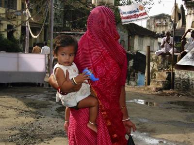 shrouded woman and child