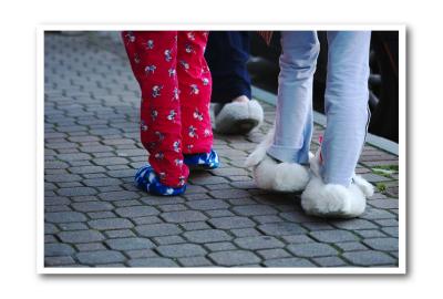 ....slippers on the sidewalk;