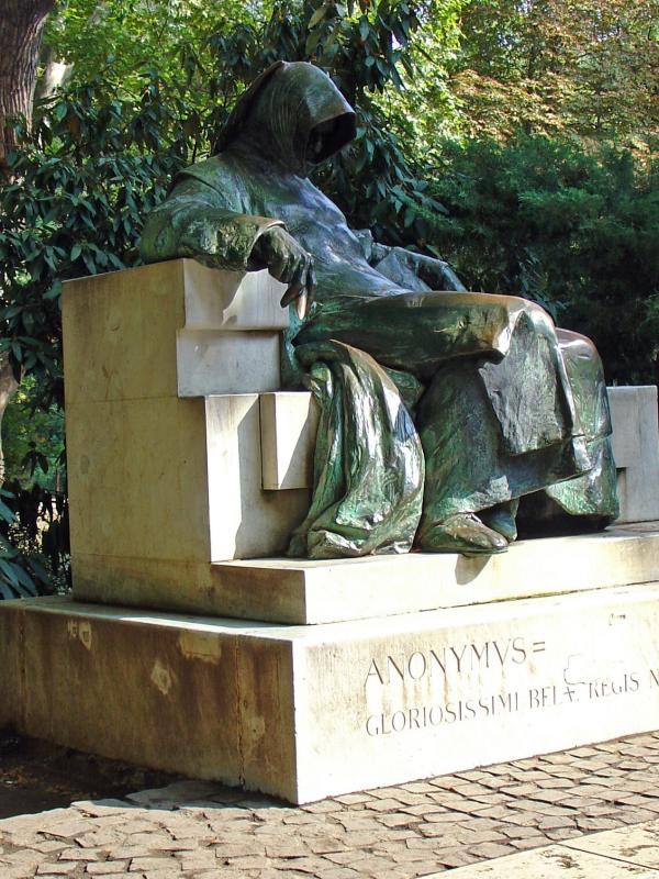Statue of Anonymous, the monk credited with writing history of Hungary