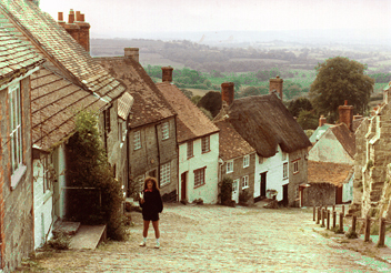 Shaftesbury: Judy on Gold Hill. Shaftesbury often is used in movies and tv to give a sense of old England.
