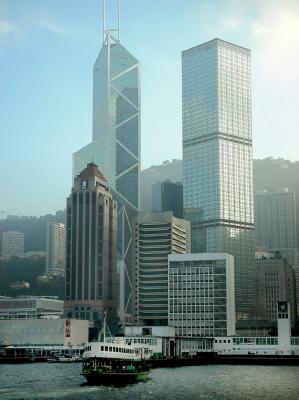 Bank of China Tower (Left) and Cheung Kong Centre (Right) with Star Ferry in Foreground
