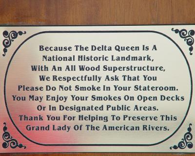 No Smoking Sign on Inside of All Cabin Doors