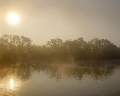 Sunrise and Mist on the River