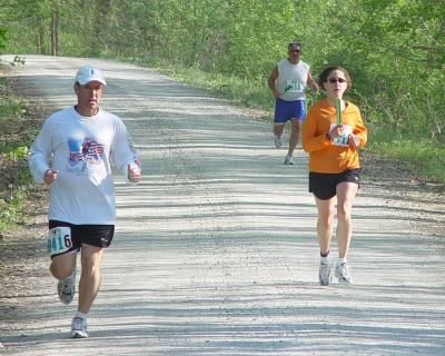 Dave running end of 1st leg with Christine
