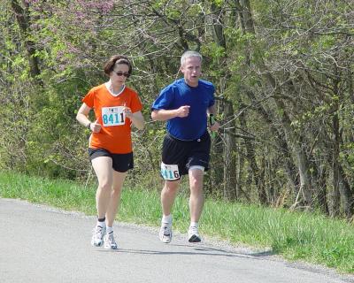 Christine running w/Dave at end of 6th leg