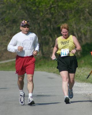 Terry running end of 3rd leg w/Peggy