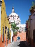 Cobblestone street leading up to the back of La Parroquia