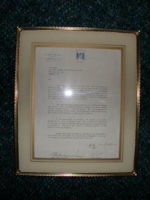 Original letter from the mayor of Toronto Thanking Bates and Dodds Funeral parlor in their help with this great disaster