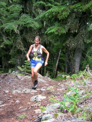 Stacey running uphill